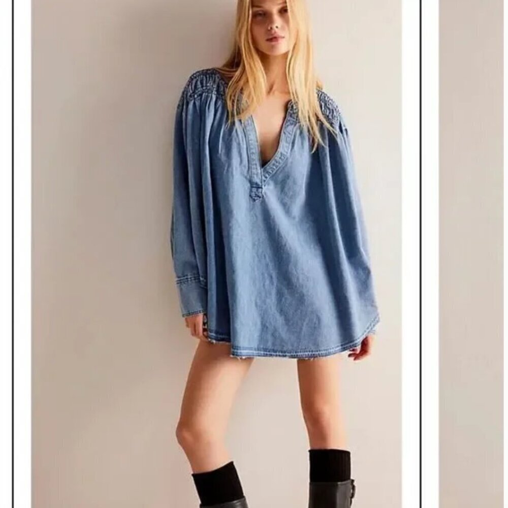 Free People NWOT We the Free Another Love Denim Tunic - xs (oversized)